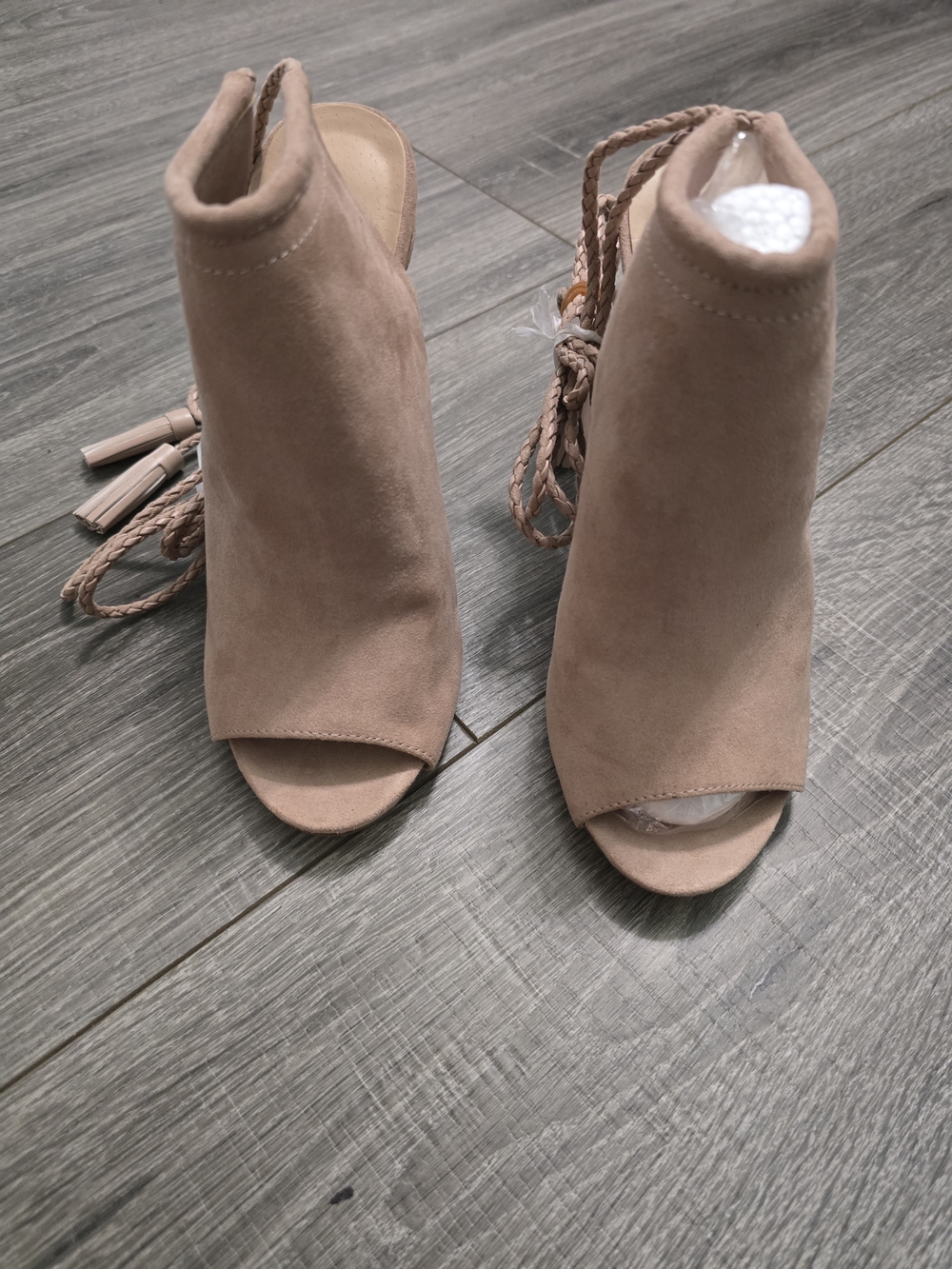 Shoe Dazzle Blush Open-Toe Lace-Up Suede Ankle Boots